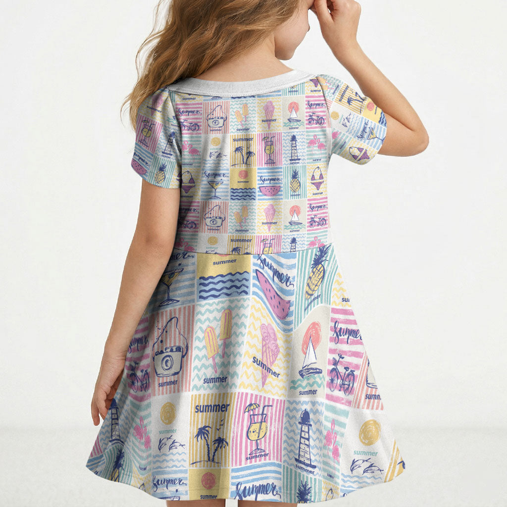 Aloha Summer Posters Grunge Textures Kid Short Sleeve Dress