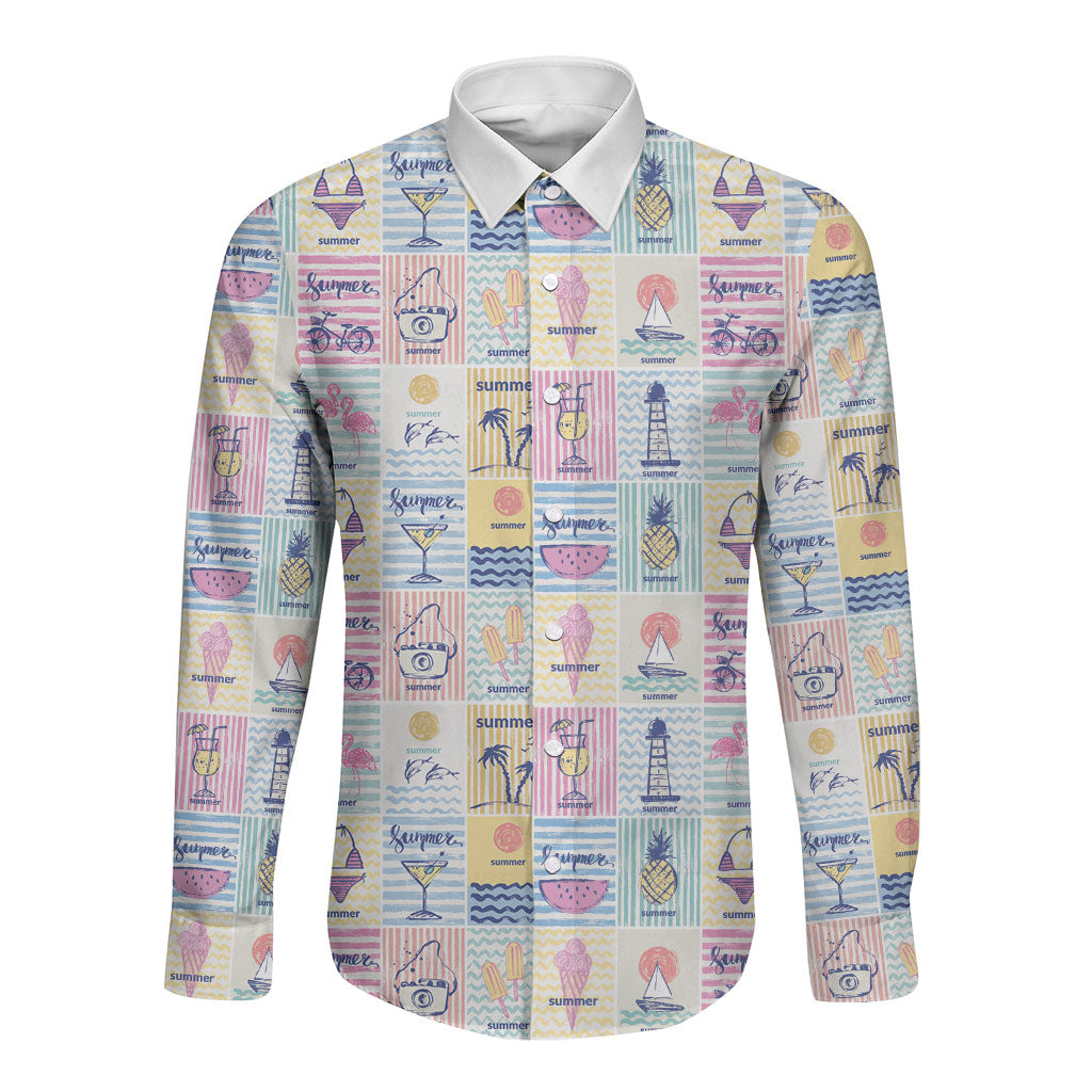 Aloha Summer Posters Grunge Textures Long Sleeve Button Shirt LT01 Unisex Multicolor - Polynesian Pride