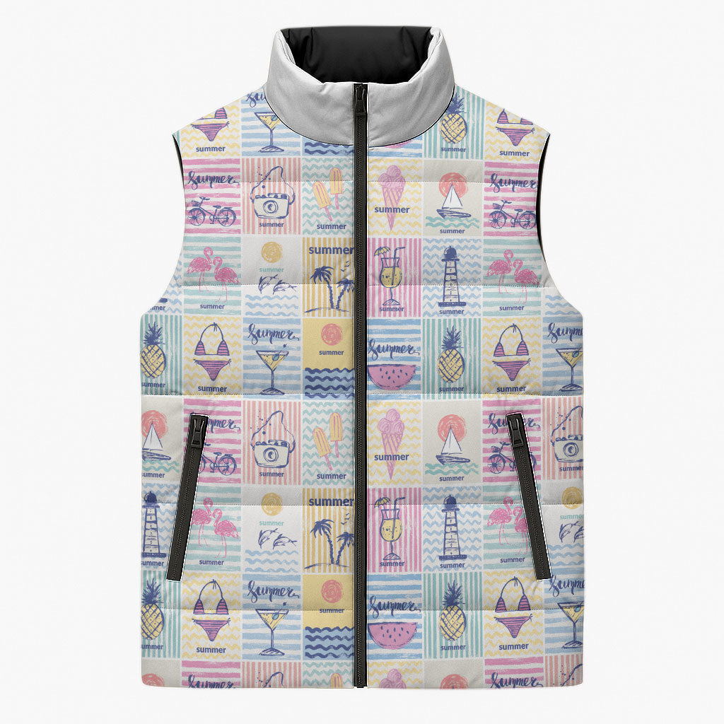 Aloha Summer Posters Grunge Textures Sleeveless Puffer Jacket LT01 Unisex Multicolor - Polynesian Pride
