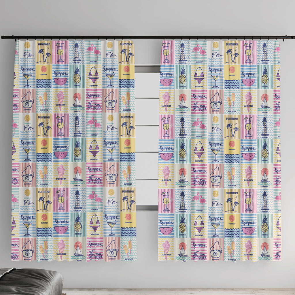 Aloha Summer Posters Grunge Textures Window Curtain LT01 With Hooks Multicolor - Polynesian Pride