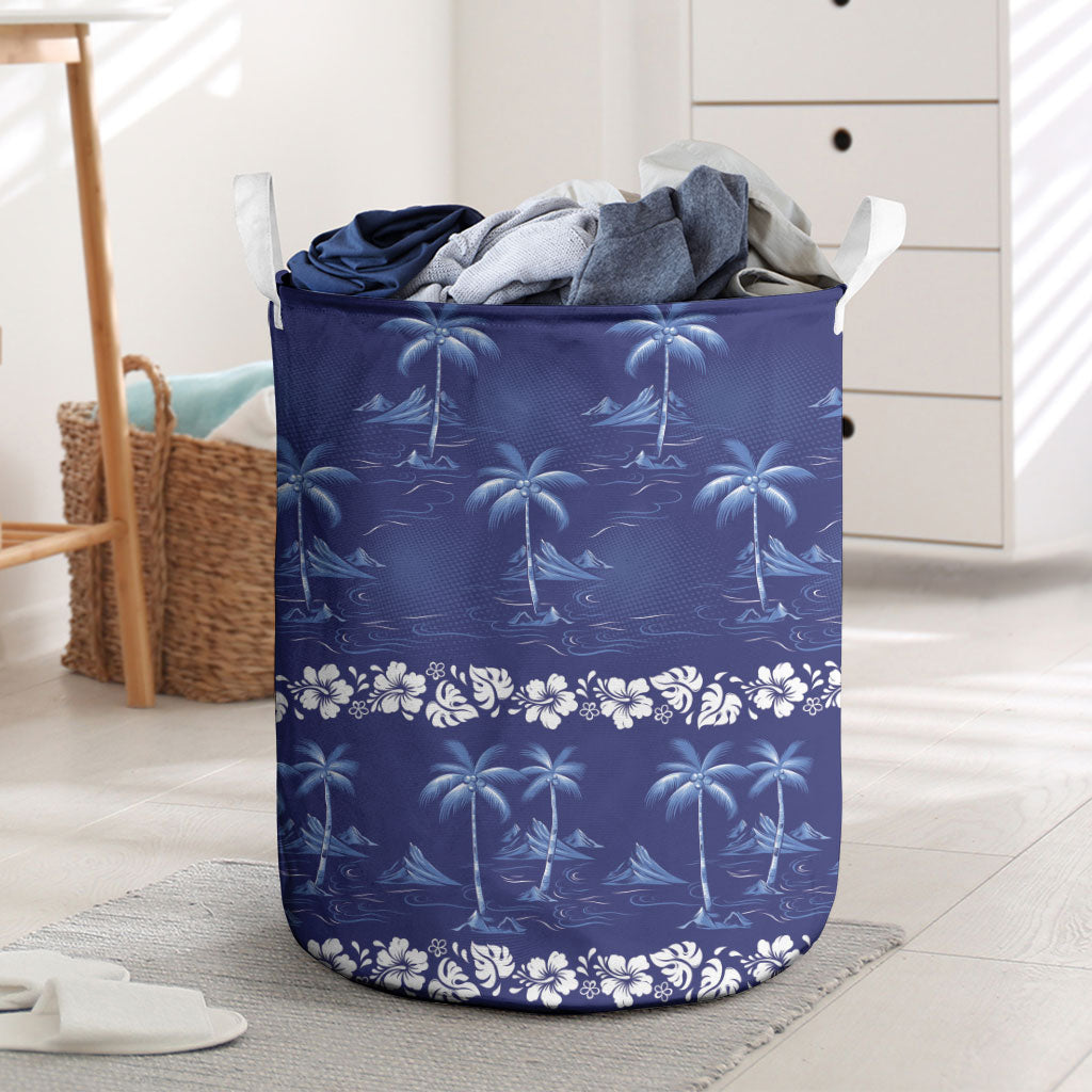 Blue Hawaii Palm Tree Hibiscus Laundry Basket Fantasy Summer Vibe LT01 Blue - Polynesian Pride
