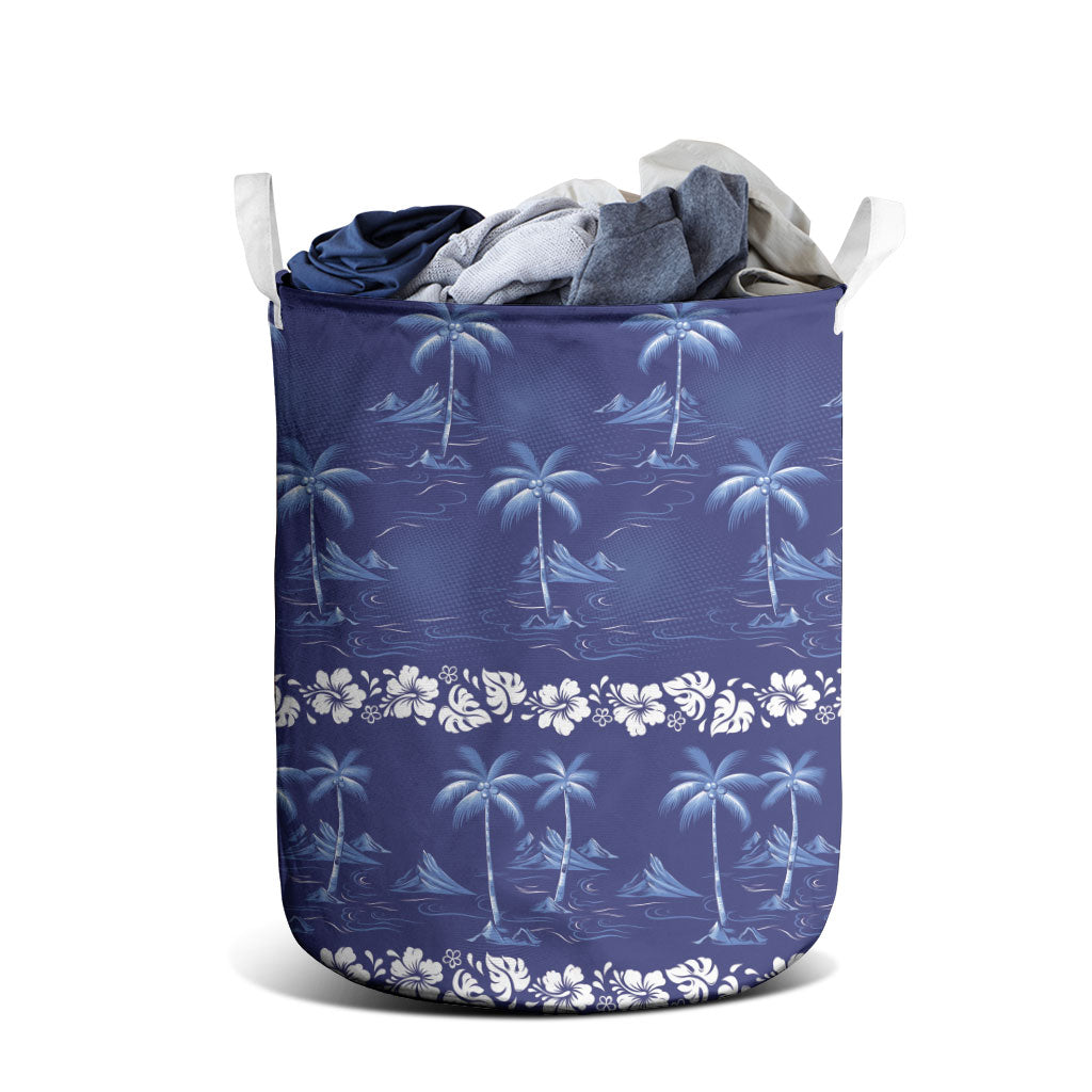 Blue Hawaii Palm Tree Hibiscus Laundry Basket Fantasy Summer Vibe LT01 - Polynesian Pride