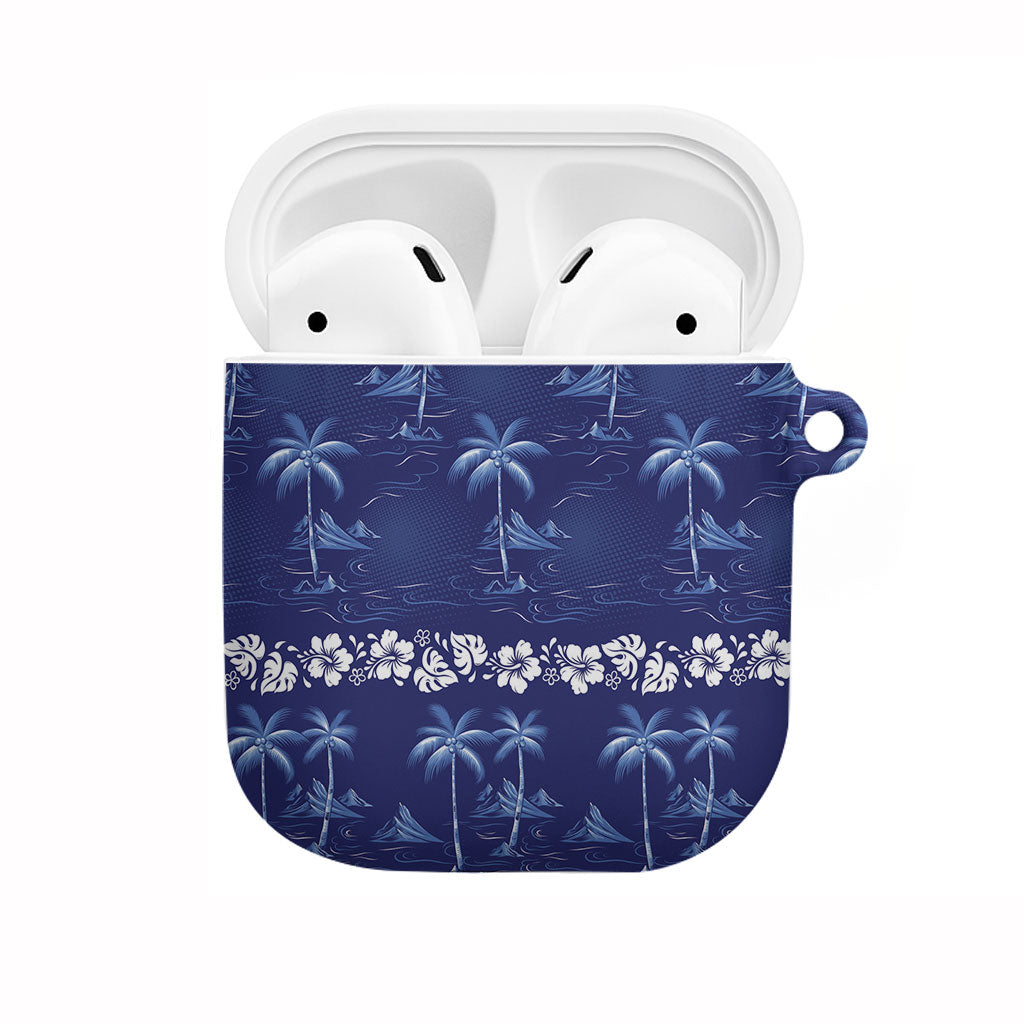 Blue Hawaii Palm Tree Hibiscus AirPods Case Fantasy Summer Vibe LT01 Blue - Polynesian Pride