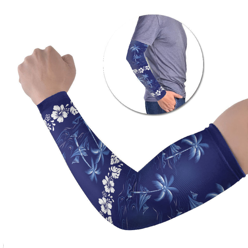 Blue Hawaii Palm Tree Hibiscus Arm Sleeves Fantasy Summer Vibe LT01 Set of 2 Blue - Polynesian Pride