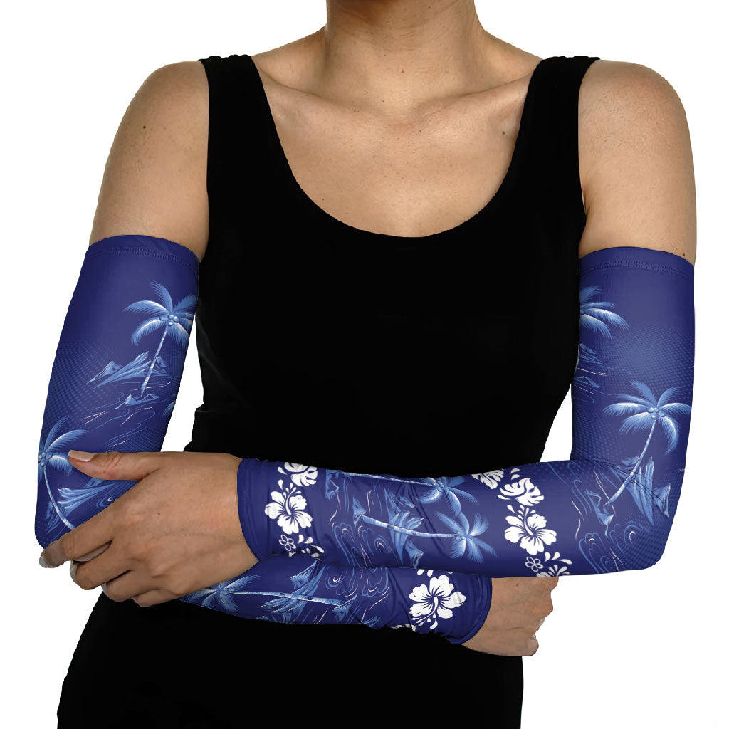Blue Hawaii Palm Tree Hibiscus Arm Sleeves Fantasy Summer Vibe LT01 - Polynesian Pride