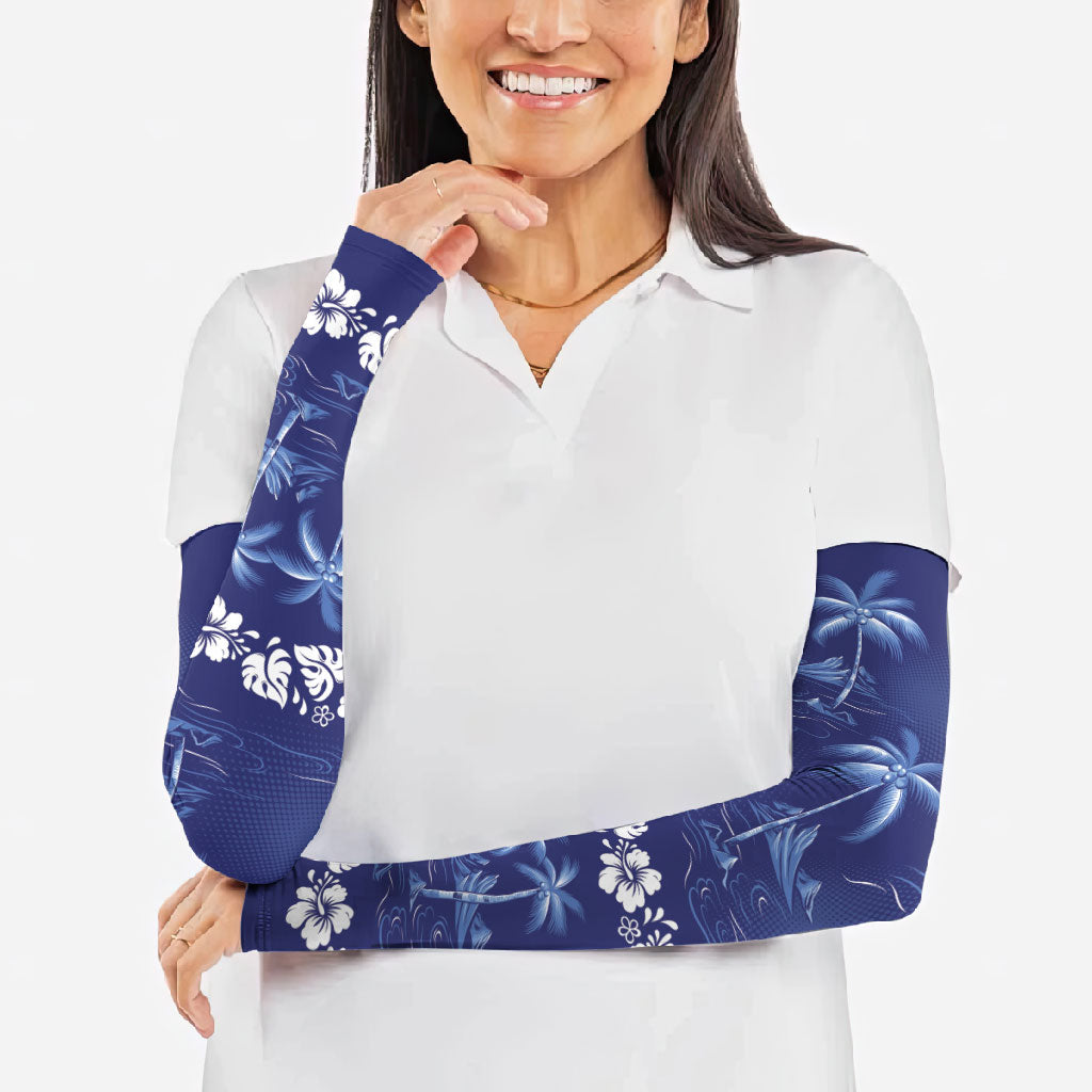 Blue Hawaii Palm Tree Hibiscus Arm Sleeves Fantasy Summer Vibe LT01 - Polynesian Pride