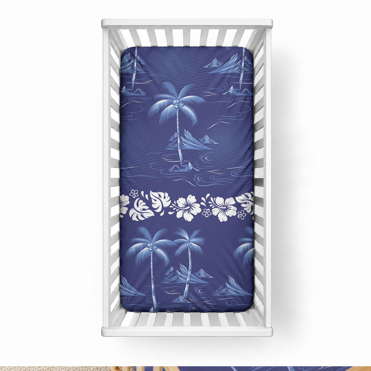 Blue Hawaii Palm Tree Hibiscus Baby Bed Cover Fantasy Summer Vibe LT01 28 × 52 in Blue - Polynesian Pride