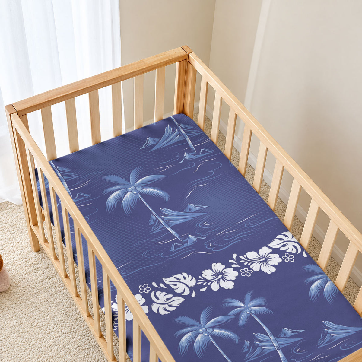 Blue Hawaii Palm Tree Hibiscus Baby Bed Cover Fantasy Summer Vibe LT01 - Polynesian Pride