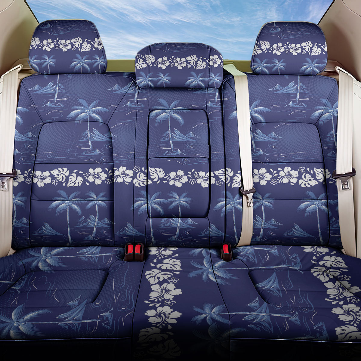 Blue Hawaii Palm Tree Hibiscus Back Car Seat Cover Fantasy Summer Vibe