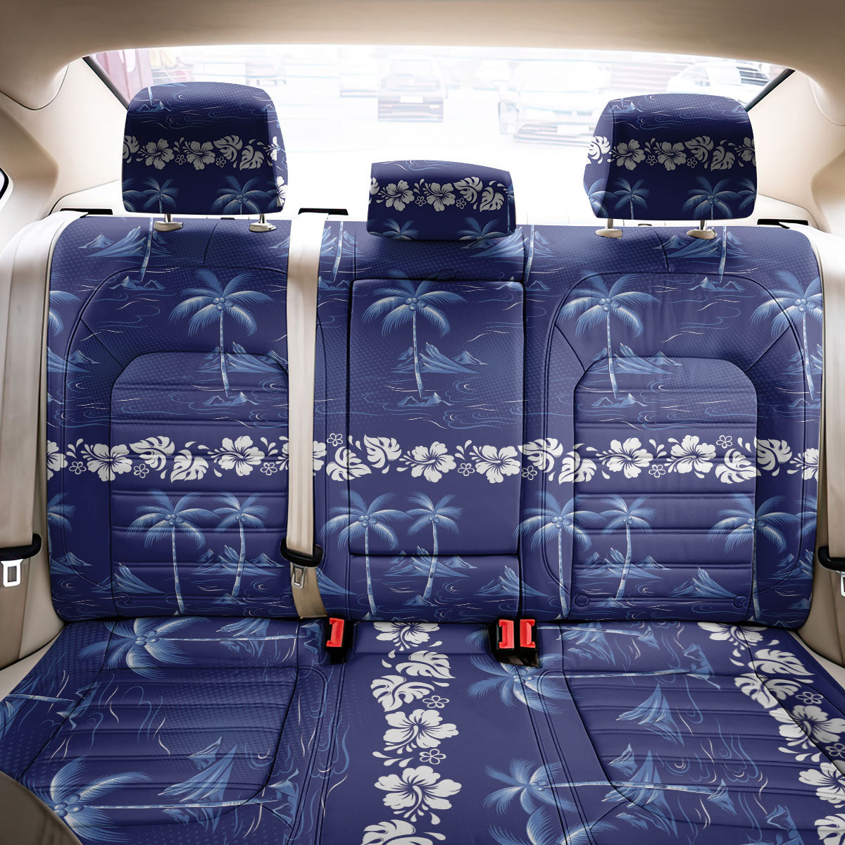 Blue Hawaii Palm Tree Hibiscus Back Car Seat Cover Fantasy Summer Vibe