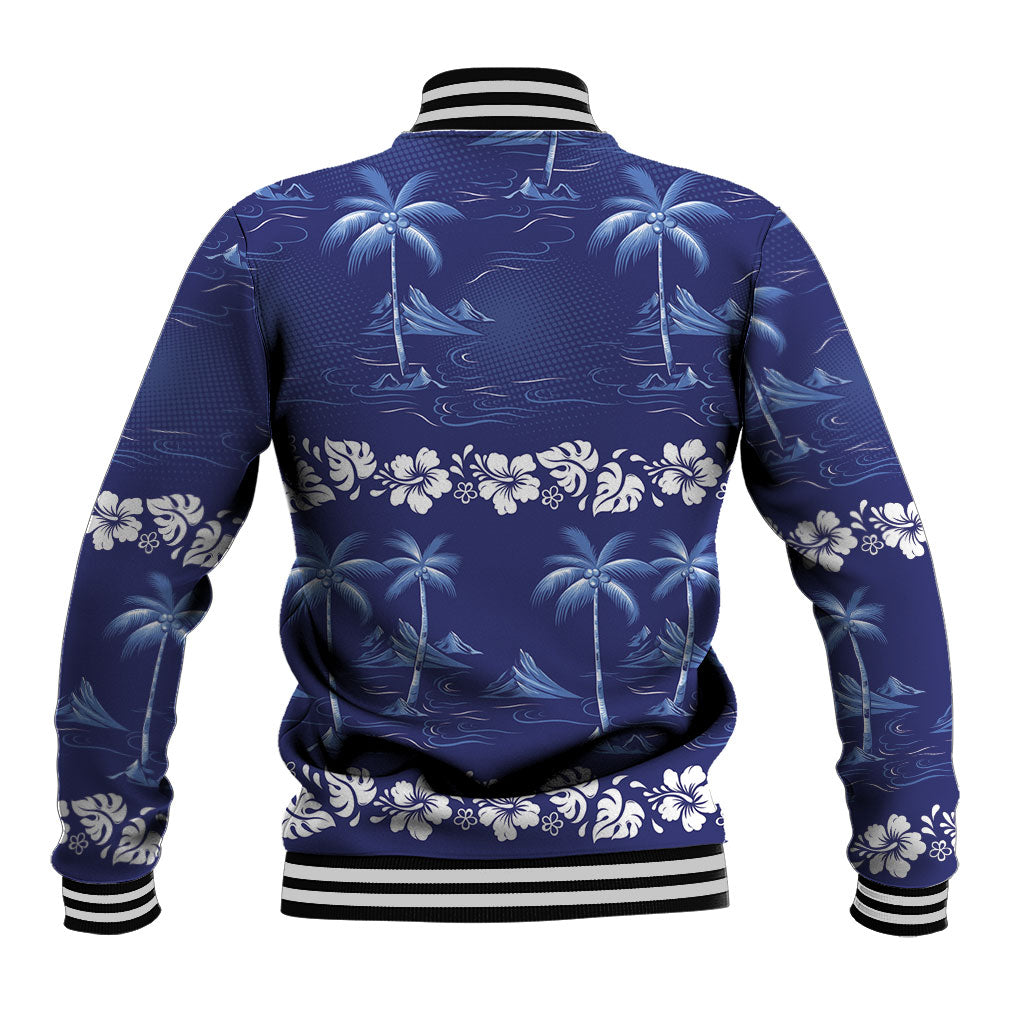 Blue Hawaii Palm Tree Hibiscus Baseball Jacket Fantasy Summer Vibe
