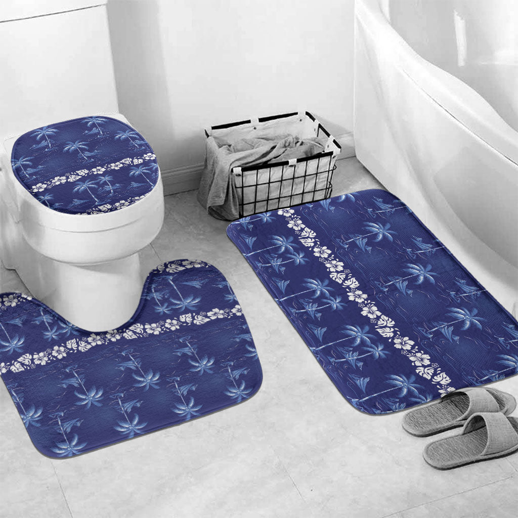 Blue Hawaii Palm Tree Hibiscus Bathroom Set Fantasy Summer Vibe