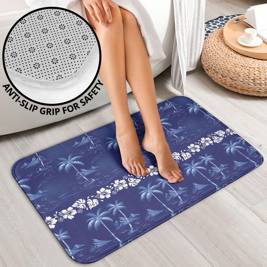 Blue Hawaii Palm Tree Hibiscus Bathroom Set Fantasy Summer Vibe