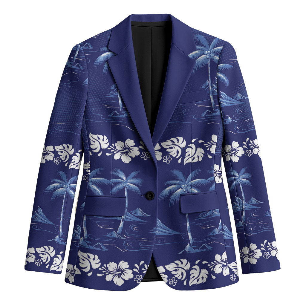 Blue Hawaii Palm Tree Hibiscus Blazer Fantasy Summer Vibe