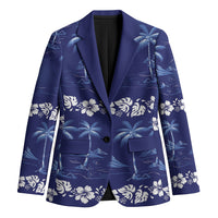 Blue Hawaii Palm Tree Hibiscus Blazer Fantasy Summer Vibe