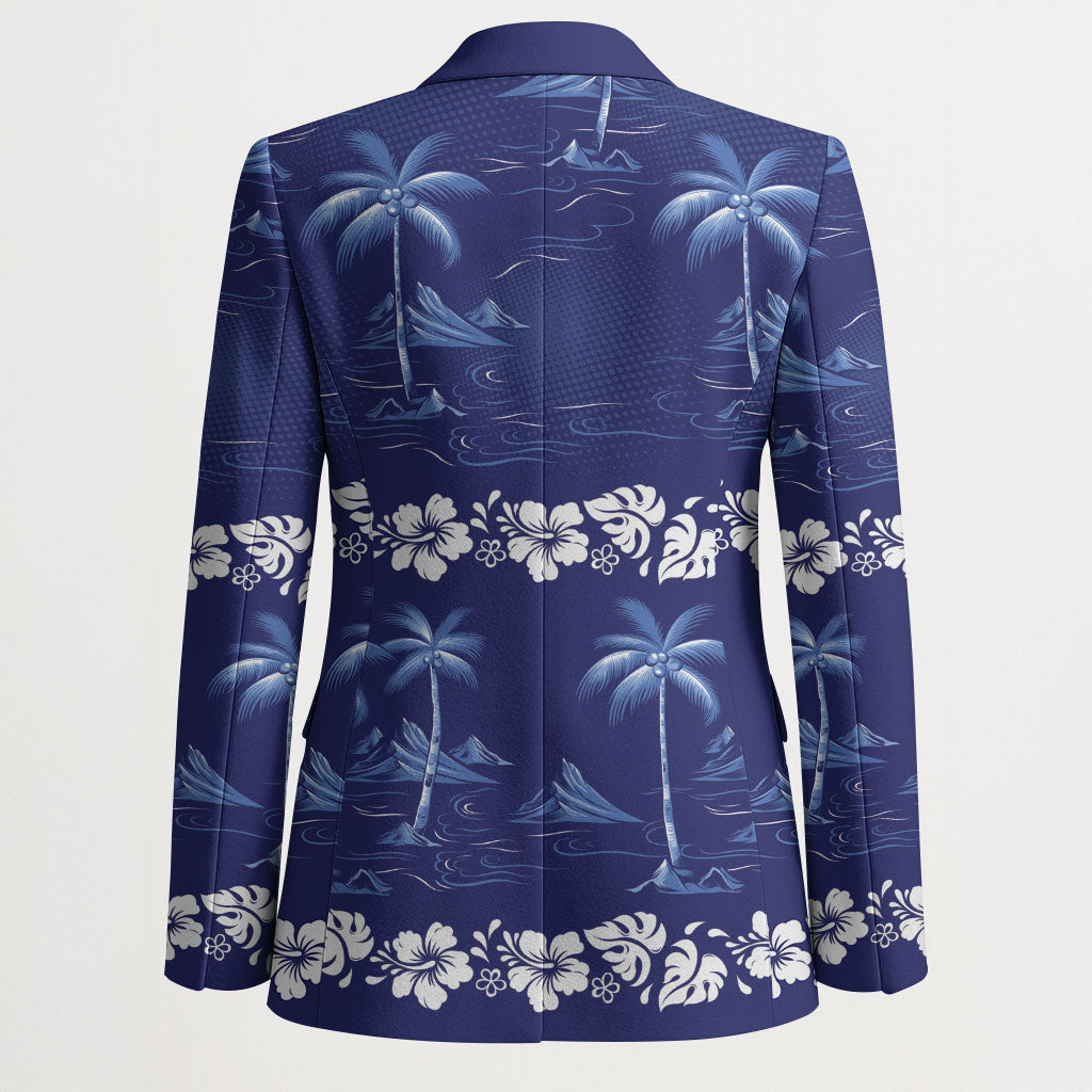Blue Hawaii Palm Tree Hibiscus Blazer Fantasy Summer Vibe