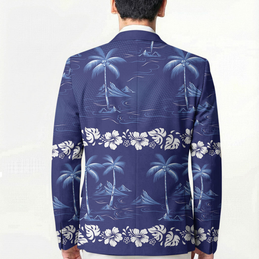 Blue Hawaii Palm Tree Hibiscus Blazer Fantasy Summer Vibe