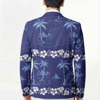 Blue Hawaii Palm Tree Hibiscus Blazer Fantasy Summer Vibe