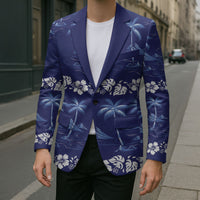 Blue Hawaii Palm Tree Hibiscus Blazer Fantasy Summer Vibe