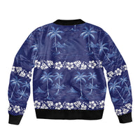 Blue Hawaii Palm Tree Hibiscus Bomber Jacket Fantasy Summer Vibe