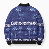 Blue Hawaii Palm Tree Hibiscus Bomber Puffer Jacket Fantasy Summer Vibe