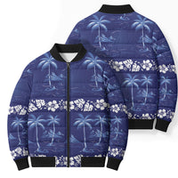 Blue Hawaii Palm Tree Hibiscus Bomber Puffer Jacket Fantasy Summer Vibe