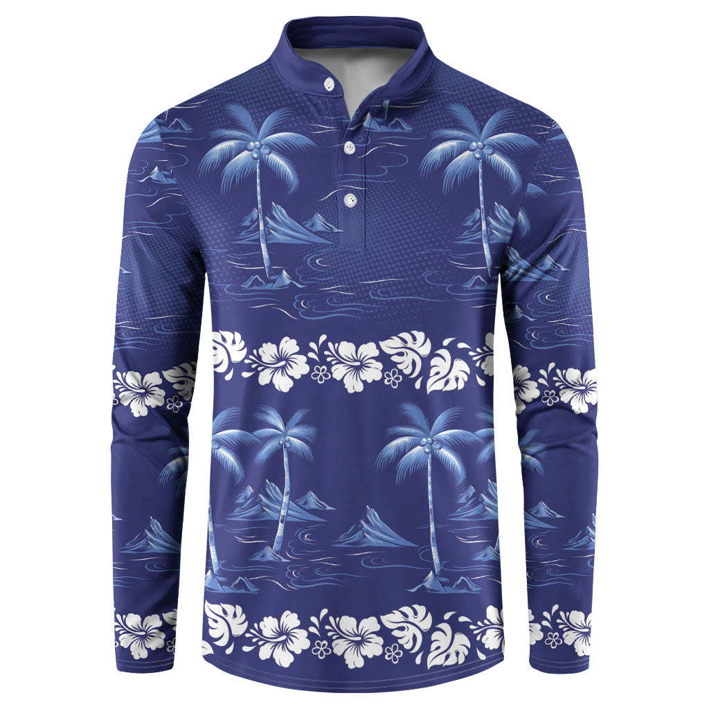 Blue Hawaii Palm Tree Hibiscus Button Sweatshirt Fantasy Summer Vibe