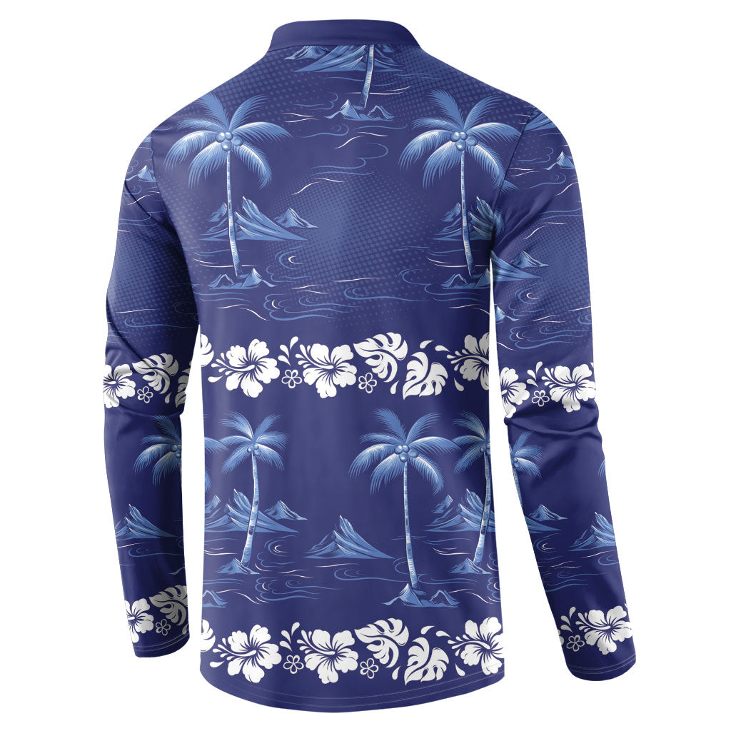 Blue Hawaii Palm Tree Hibiscus Button Sweatshirt Fantasy Summer Vibe LT01 - Polynesian Pride