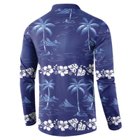 Blue Hawaii Palm Tree Hibiscus Button Sweatshirt Fantasy Summer Vibe LT01 - Polynesian Pride