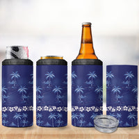 Blue Hawaii Palm Tree Hibiscus 4 in 1 Can Cooler Tumbler Fantasy Summer Vibe