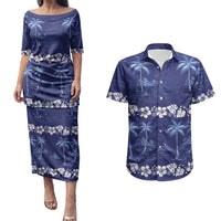 Blue Hawaii Palm Tree Hibiscus Couples Matching Puletasi and Hawaiian Shirt Fantasy Summer Vibe LT01 Blue - Polynesian Pride