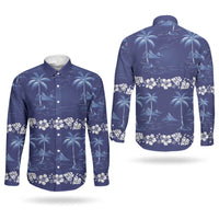 Blue Hawaii Palm Tree Hibiscus Couples Matching Short Sleeve Bodycon Dress and Long Sleeve Button Shirt Fantasy Summer Vibe
