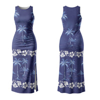 Blue Hawaii Palm Tree Hibiscus Couples Matching Tank Maxi Dress and Long Sleeve Button Shirt Fantasy Summer Vibe