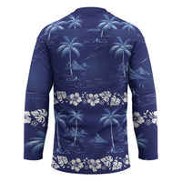 Blue Hawaii Palm Tree Hibiscus Hockey Jersey Fantasy Summer Vibe