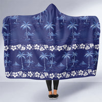 Blue Hawaii Palm Tree Hibiscus Hooded Blanket Fantasy Summer Vibe LT01 One Size Blue - Polynesian Pride
