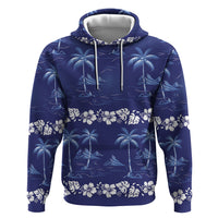 Blue Hawaii Palm Tree Hibiscus Hoodie Fantasy Summer Vibe LT01 Pullover Hoodie Blue - Polynesian Pride
