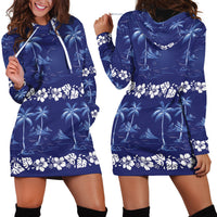 Blue Hawaii Palm Tree Hibiscus Hoodie Dress Fantasy Summer Vibe