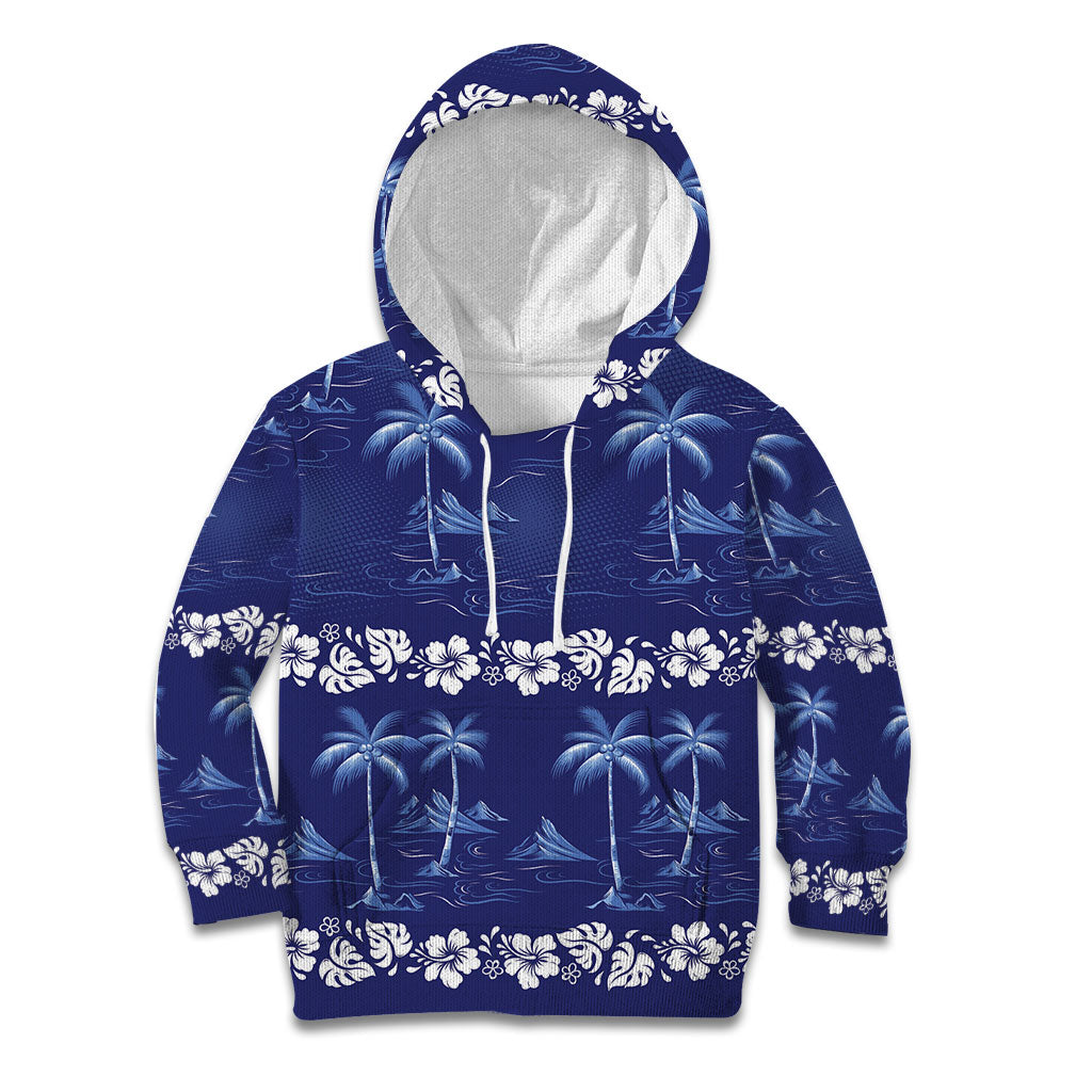 Blue Hawaii Palm Tree Hibiscus Kid Hoodie Fantasy Summer Vibe LT01 Hoodie Blue - Polynesian Pride