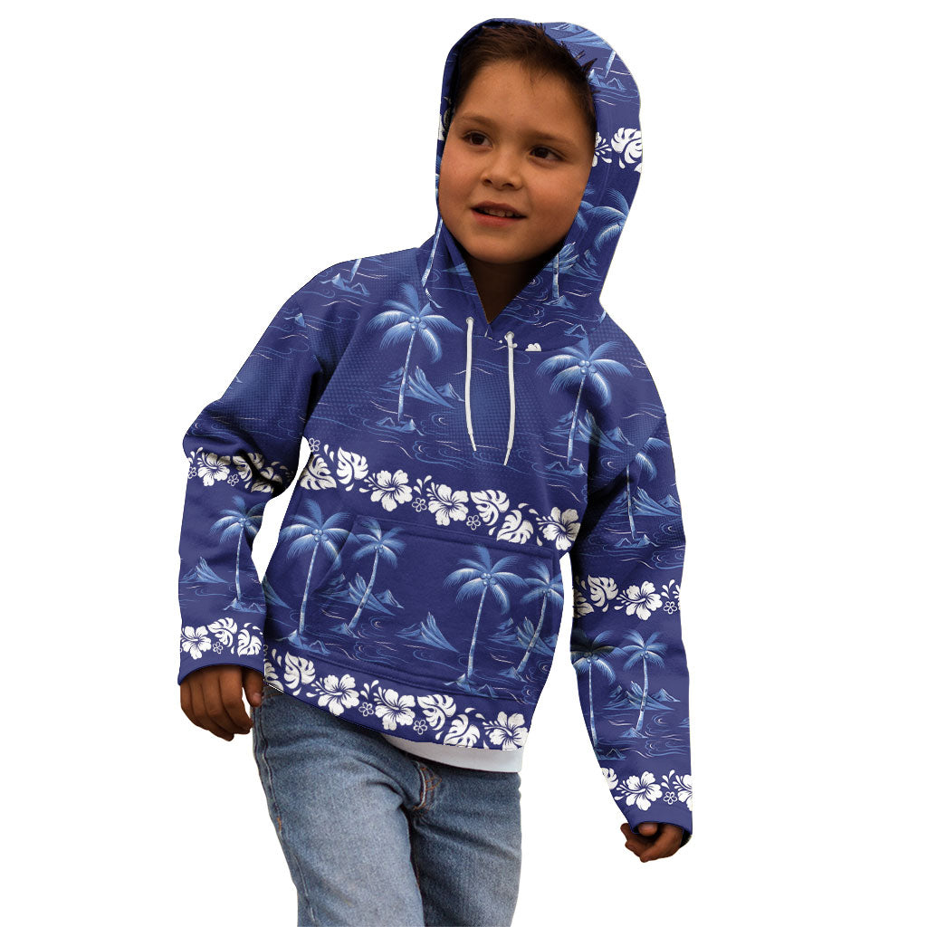 Blue Hawaii Palm Tree Hibiscus Kid Hoodie Fantasy Summer Vibe LT01 - Polynesian Pride