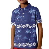 Blue Hawaii Palm Tree Hibiscus Kid Polo Shirt Fantasy Summer Vibe LT01 Kid Blue - Polynesian Pride