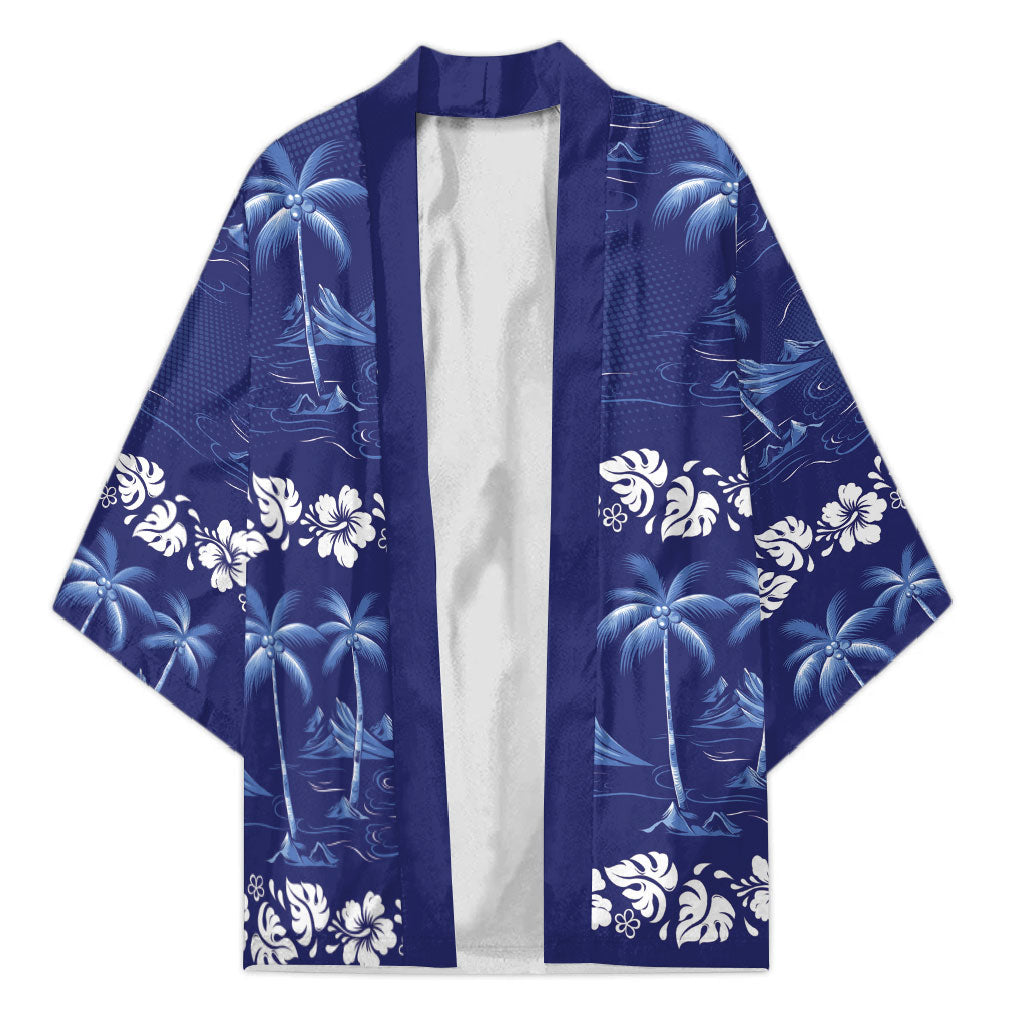 Blue Hawaii Palm Tree Hibiscus Kimono Fantasy Summer Vibe