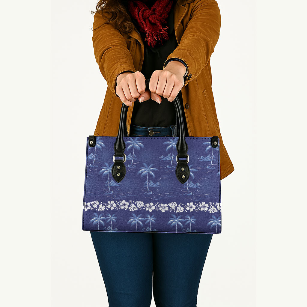 Blue Hawaii Palm Tree Hibiscus Leather Bag Fantasy Summer Vibe LT01 - Polynesian Pride