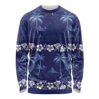 Blue Hawaii Palm Tree Hibiscus Long Sleeve Shirt Fantasy Summer Vibe
