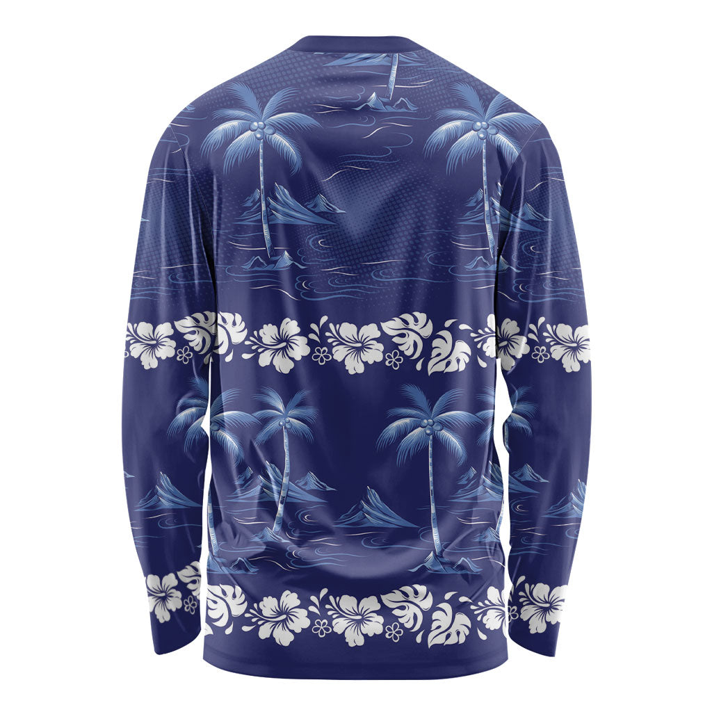 Blue Hawaii Palm Tree Hibiscus Long Sleeve Shirt Fantasy Summer Vibe