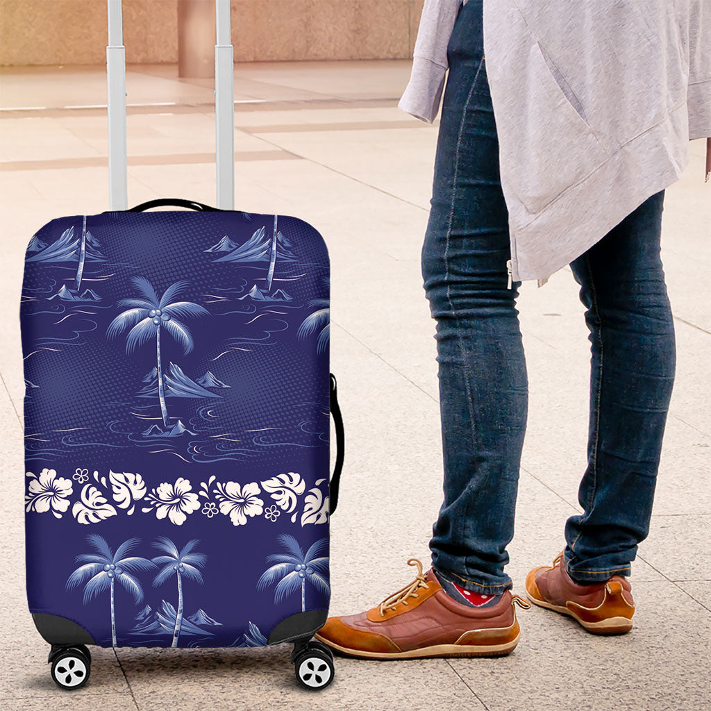 Blue Hawaii Palm Tree Hibiscus Luggage Cover Fantasy Summer Vibe