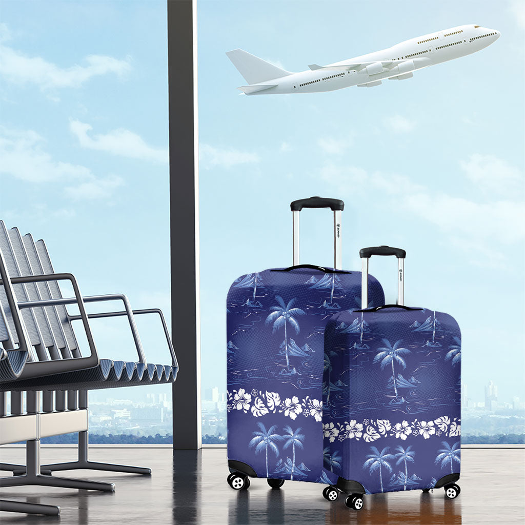 Blue Hawaii Palm Tree Hibiscus Luggage Cover Fantasy Summer Vibe