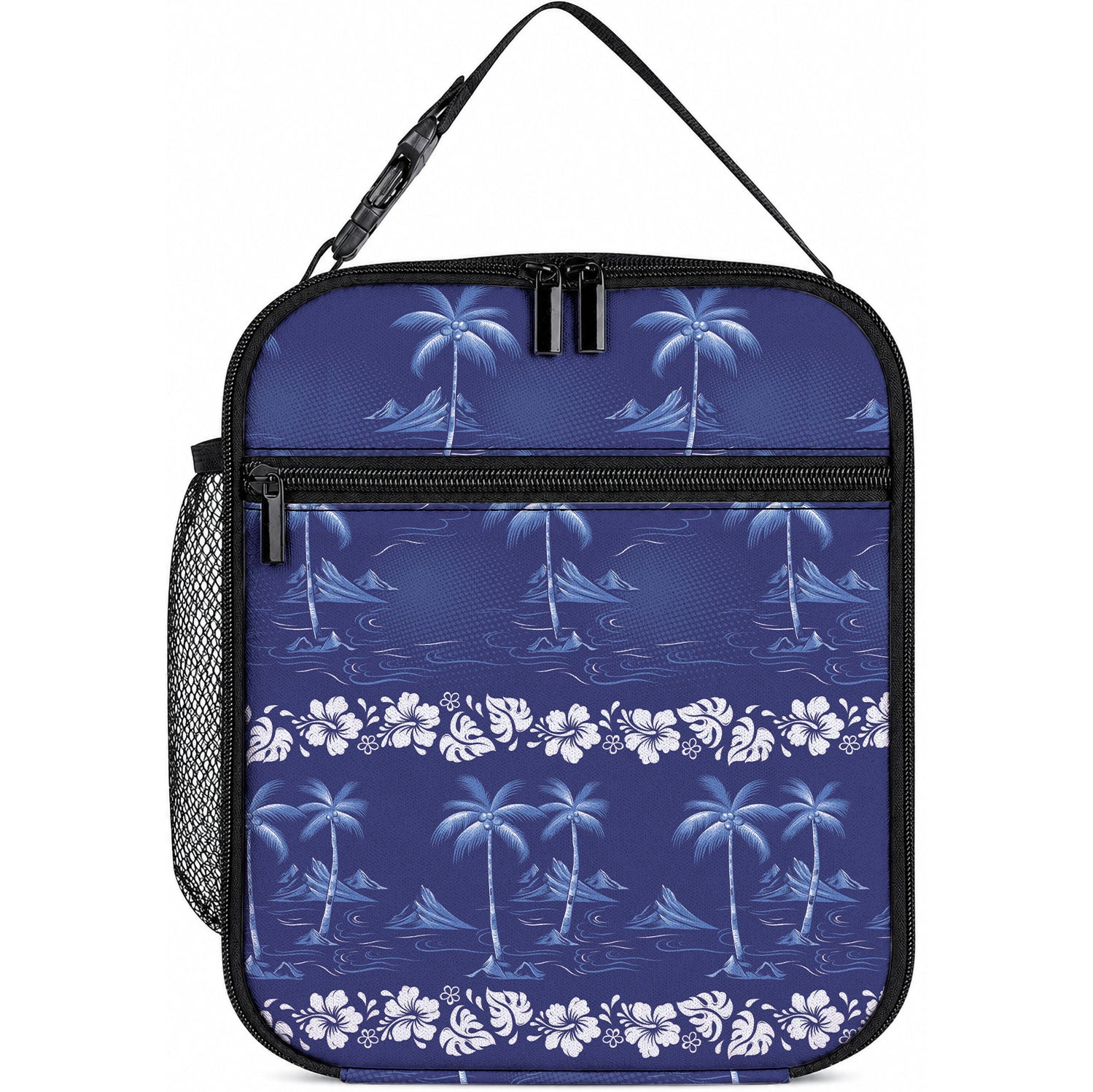 Blue Hawaii Palm Tree Hibiscus Lunch Bag Fantasy Summer Vibe LT01 10.2 × 8.3 × 4.3 inch Blue - Polynesian Pride