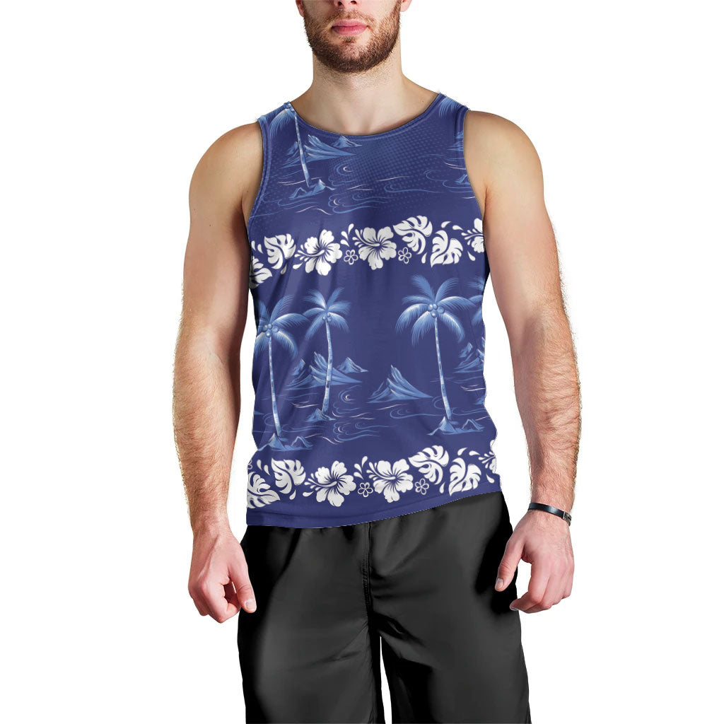 Blue Hawaii Palm Tree Hibiscus Men Tank Top Fantasy Summer Vibe LT01 - Polynesian Pride