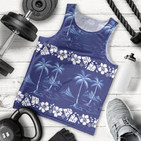 Blue Hawaii Palm Tree Hibiscus Men Tank Top Fantasy Summer Vibe LT01 - Polynesian Pride