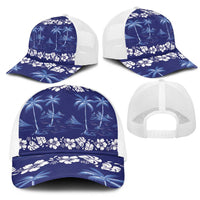 Blue Hawaii Palm Tree Hibiscus Mesh Trucker Cap Fantasy Summer Vibe LT01 - Polynesian Pride